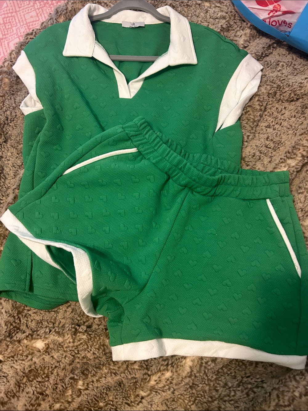 Oh Green and White Knit Polo Top and Shorts Set